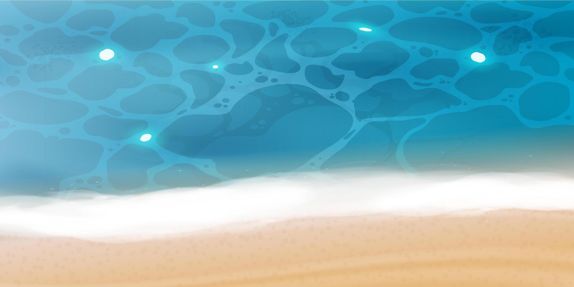 playa de arena realista con agua azul. orilla del mar. ilustración vectorial. vector