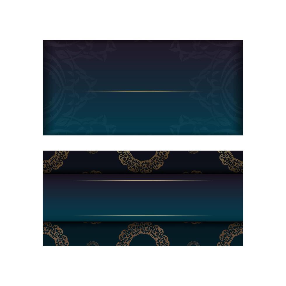 Gradient blue gradient flyer template with Indian gold ornaments typography prepared. vector