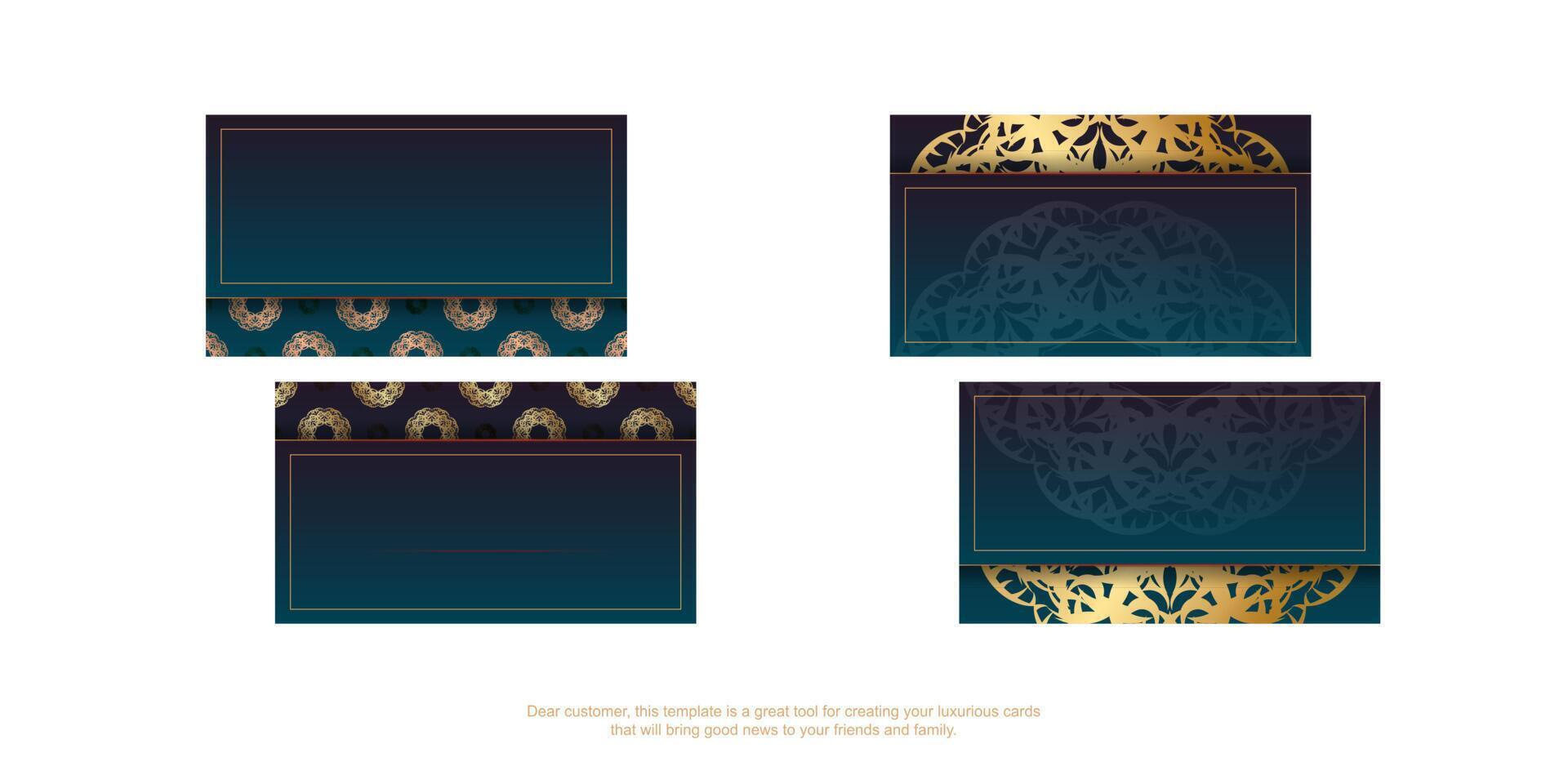 Gradient blue business card with luxurious gold ornaments for your personality. vector