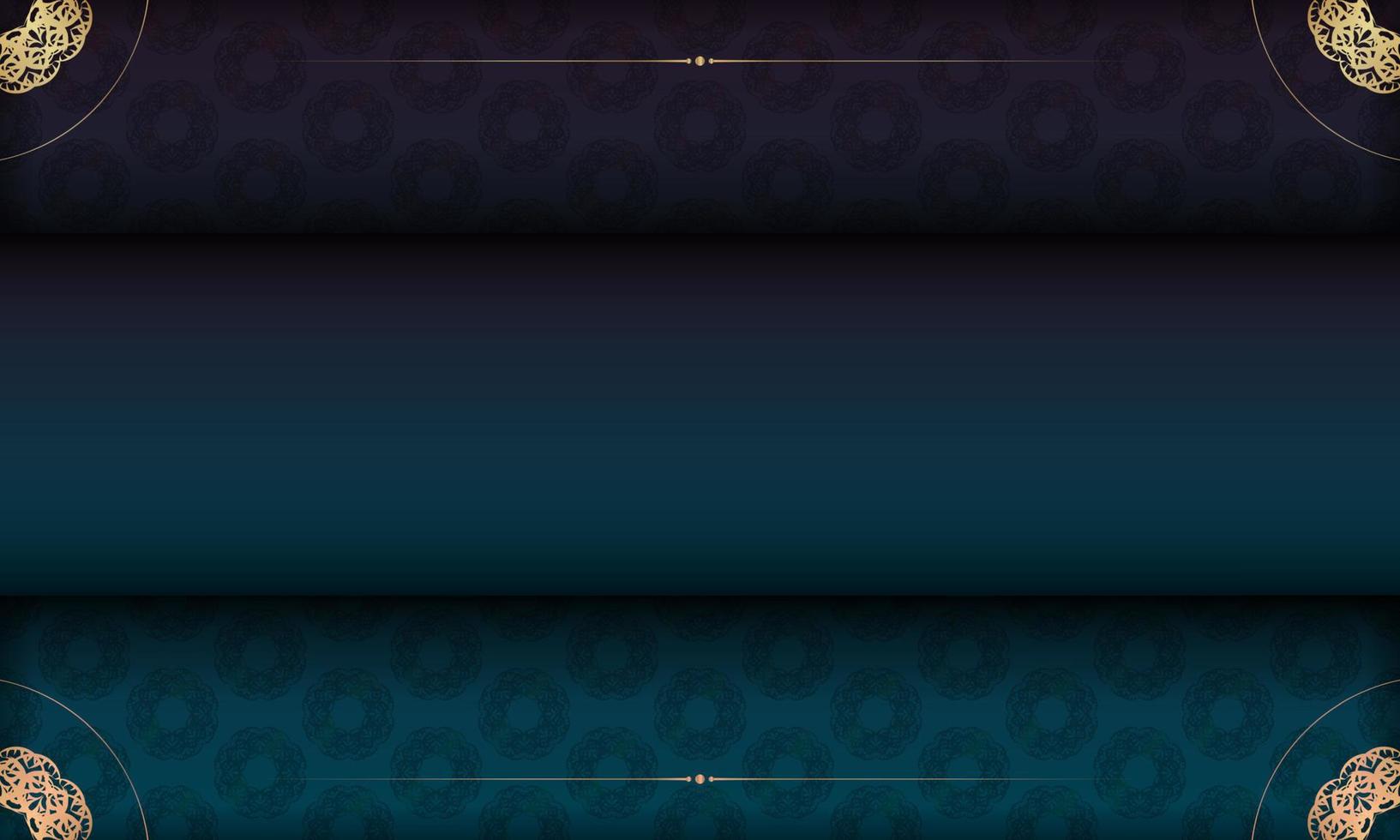Blue gradient banner with greek gold pattern for design under the text vector