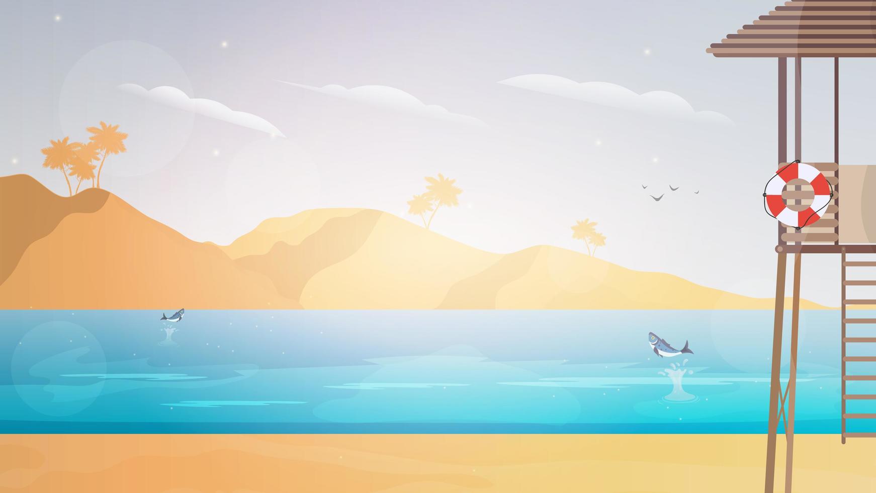 Tropical blue sea and a sand beach vector background.