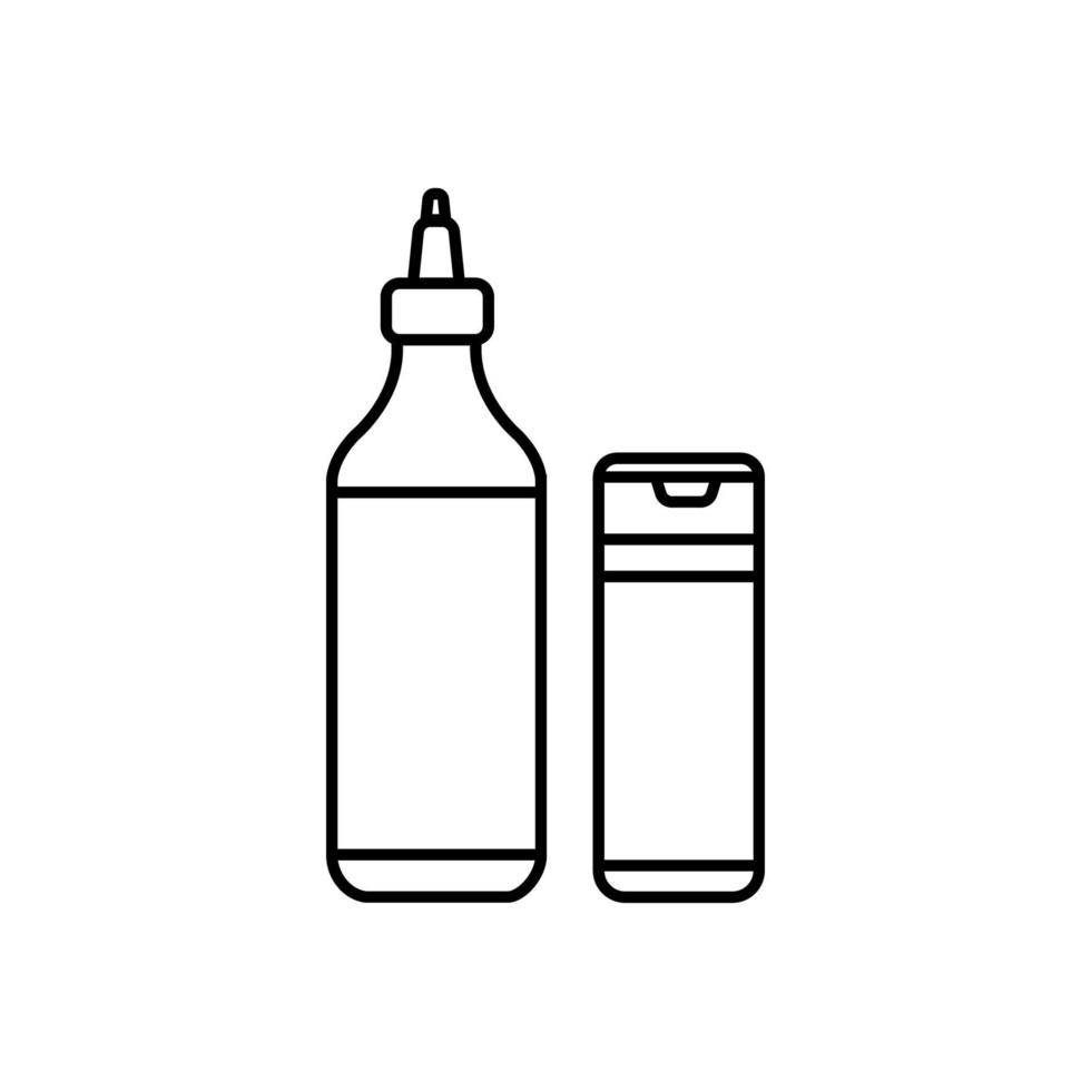 Chili sauce and toothpick bottle outline icons vector