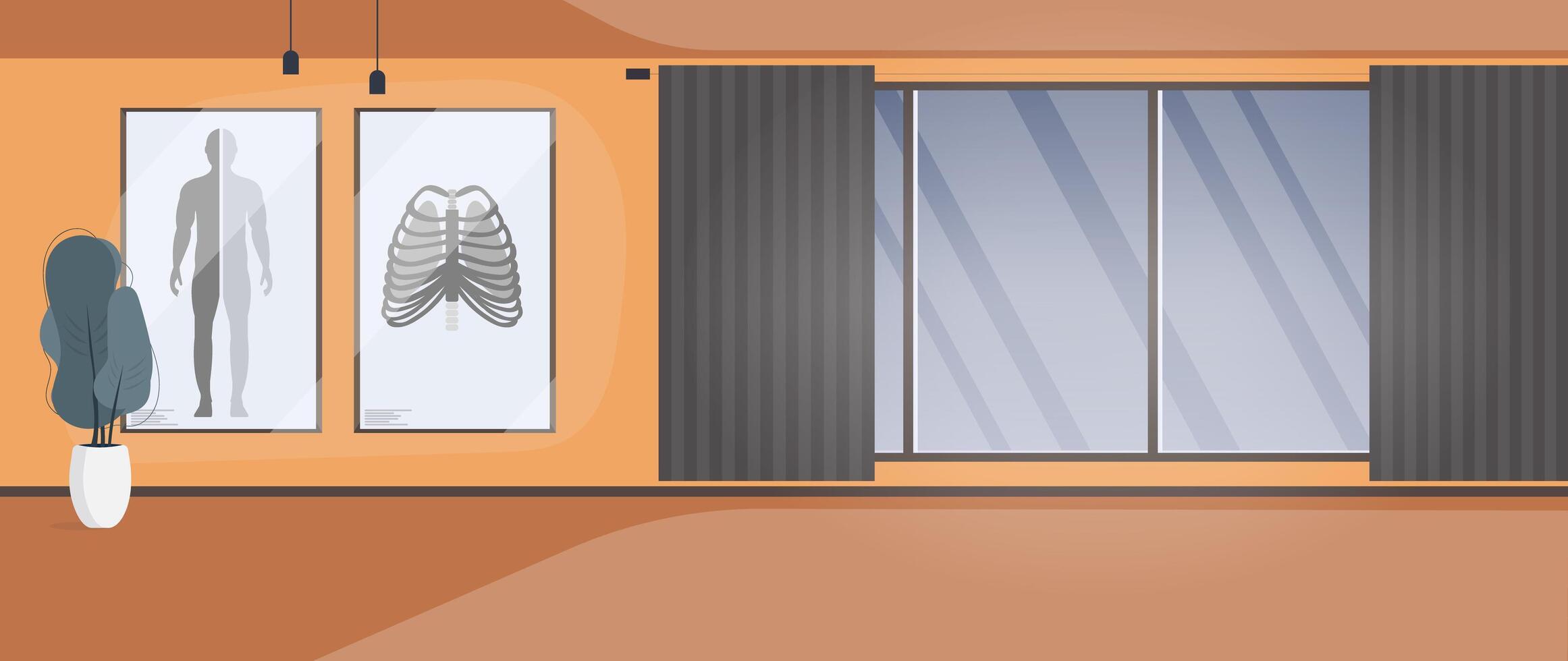 A room with a window and a bed vector
