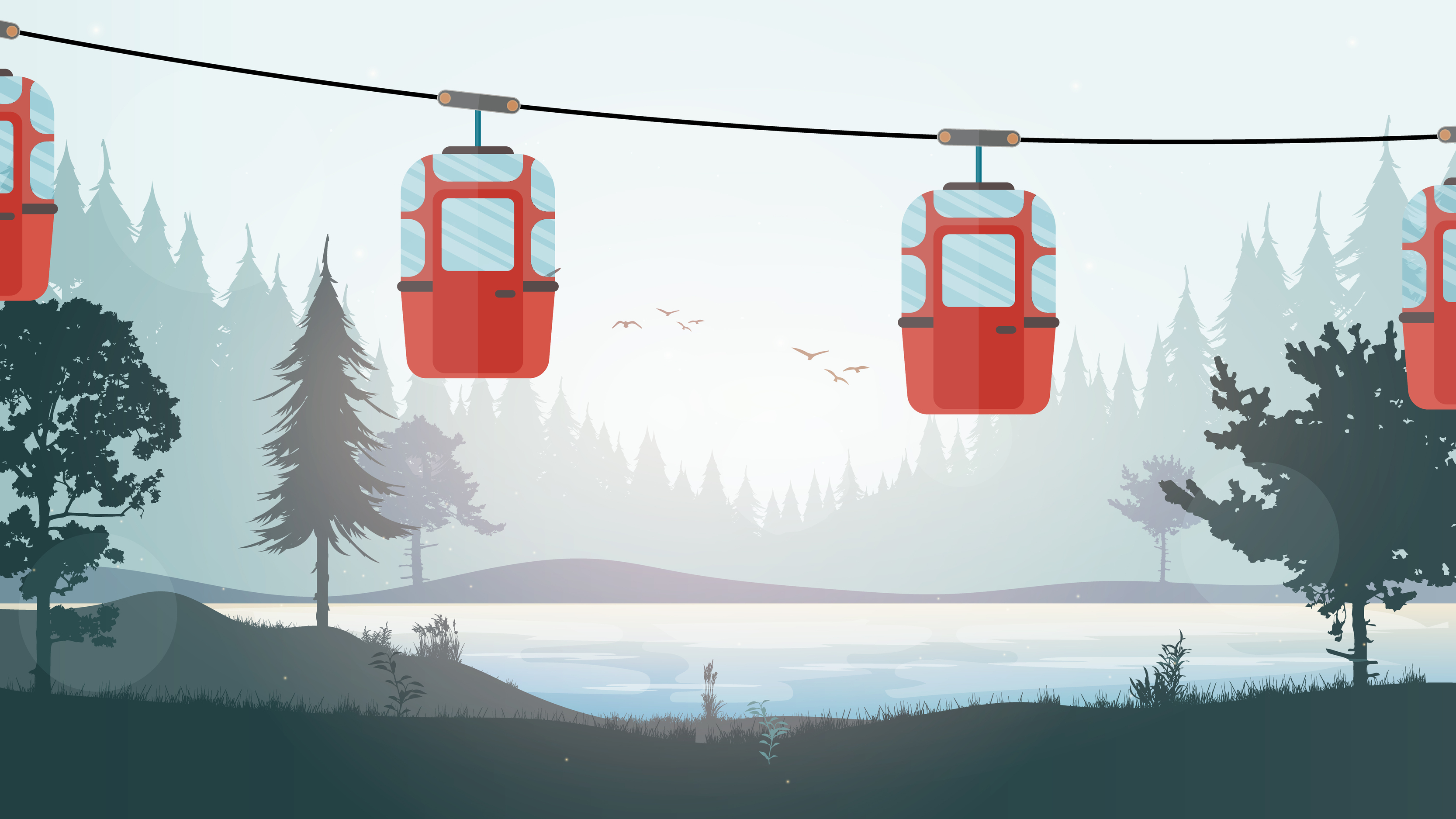 Cable car with trailers in the forest. Fairy forest with a river. Cartoon  style. Vector illustration. 4867849 Vector Art at Vecteezy
