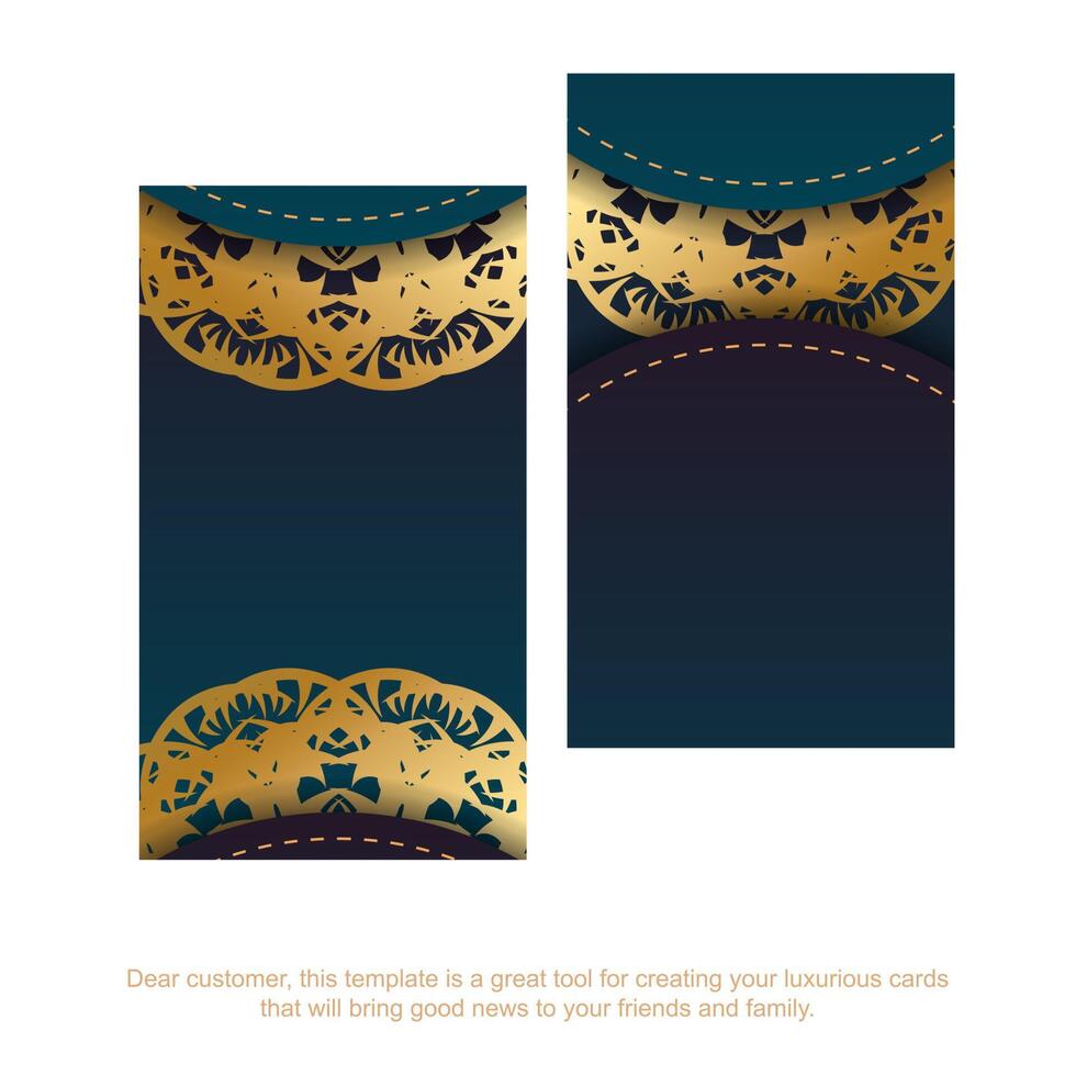 Gradient blue business card with abstract gold pattern for your personality. vector