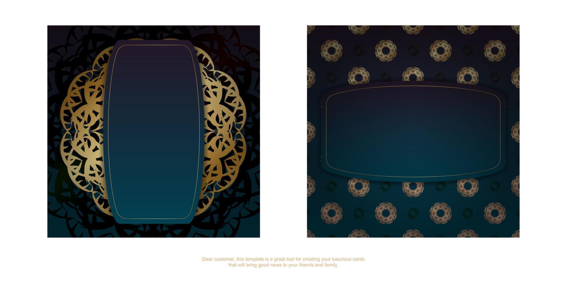 Gradient blue color brochure template with vintage gold pattern prepared for typography. vector