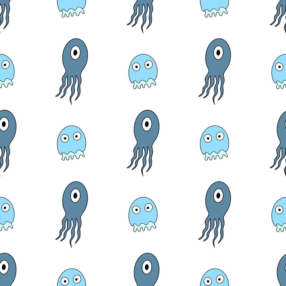 A pattern with blue octopus and eyes vector