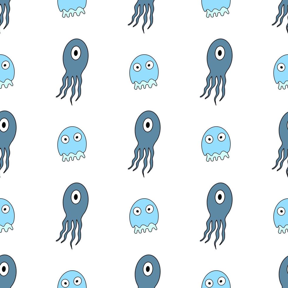 Seamless pattern with jellyfish. Suitable for postcards, wrapping paper, books and posters. Vector illustration.