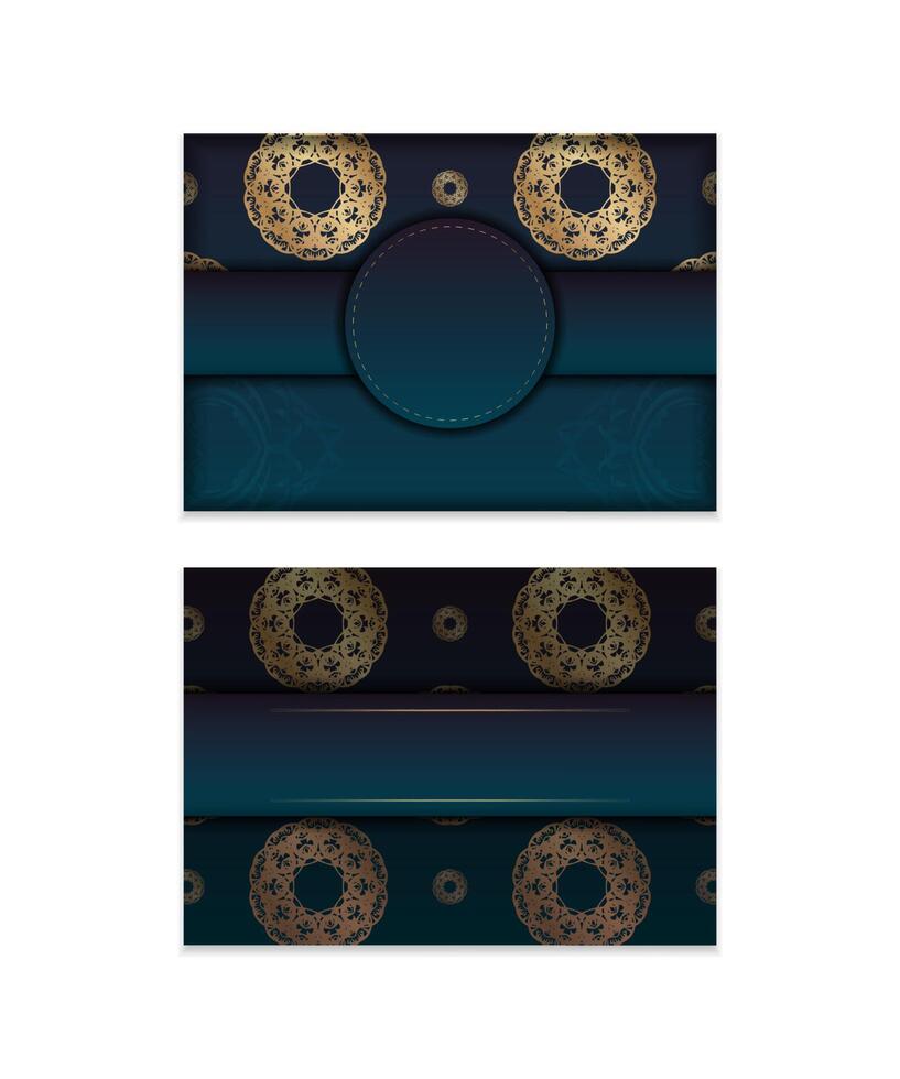 Flyer template with gradient blue color with abstract gold pattern for your design. vector