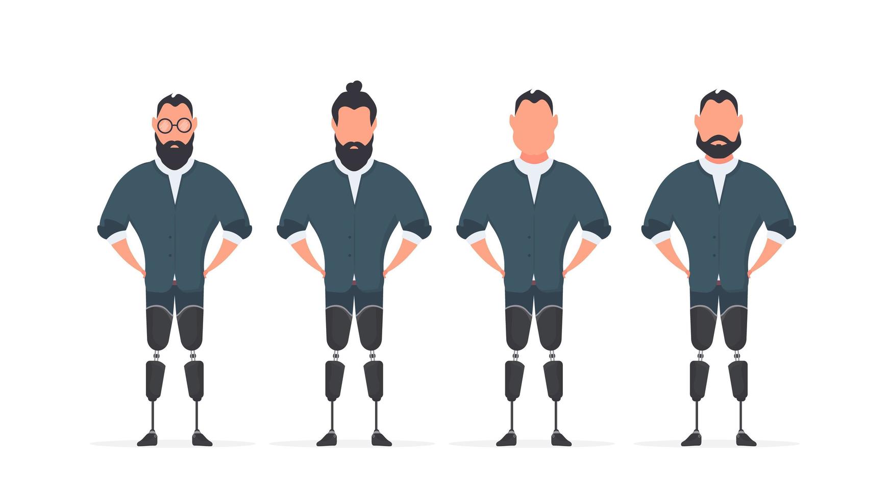 un conjunto de hombres con prótesis de piernas. gente con discapacidades. vector. vector