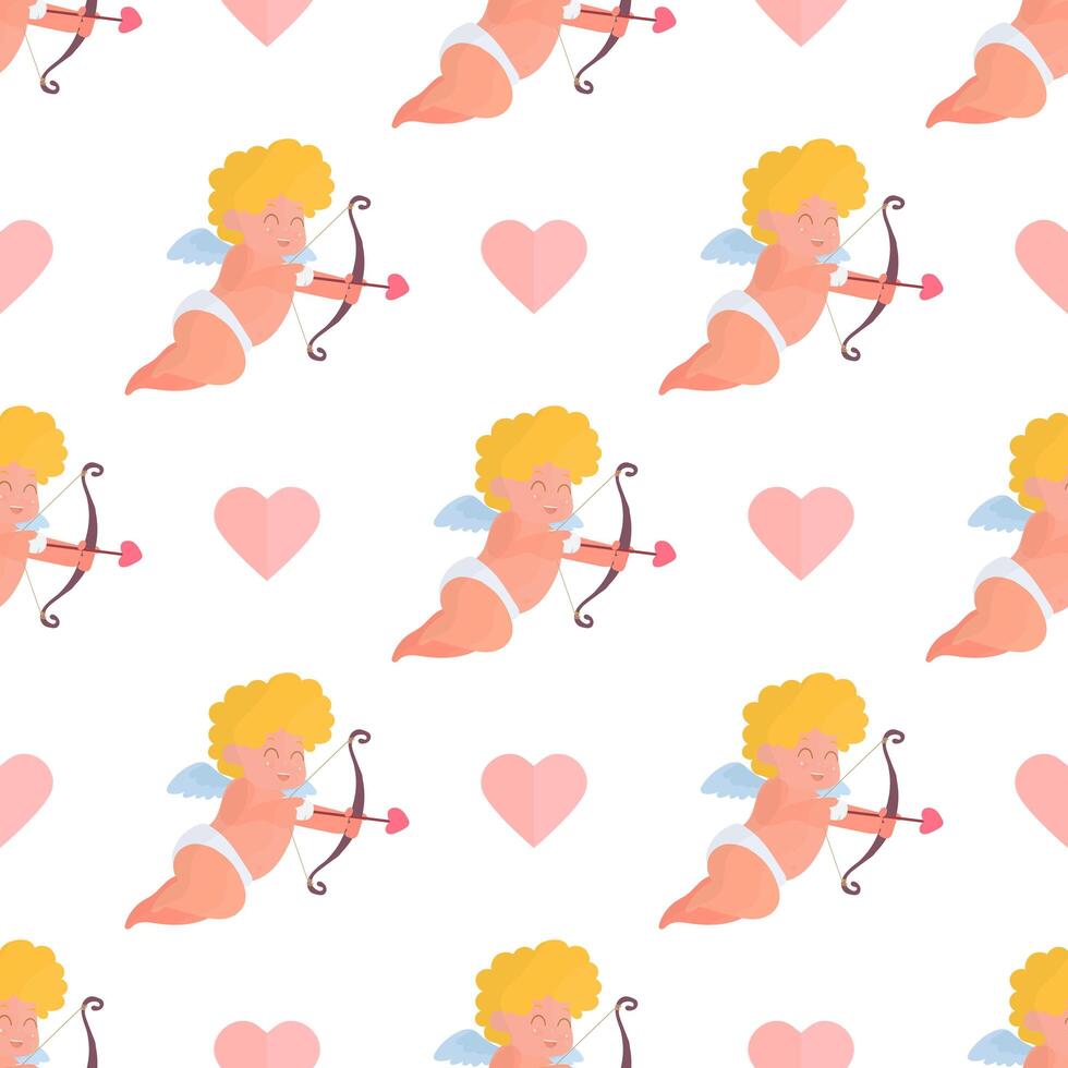 Seamless pattern with cupid. Festive pattern. Suitable for postcards, backgrounds, books and posters. Vector illustration.