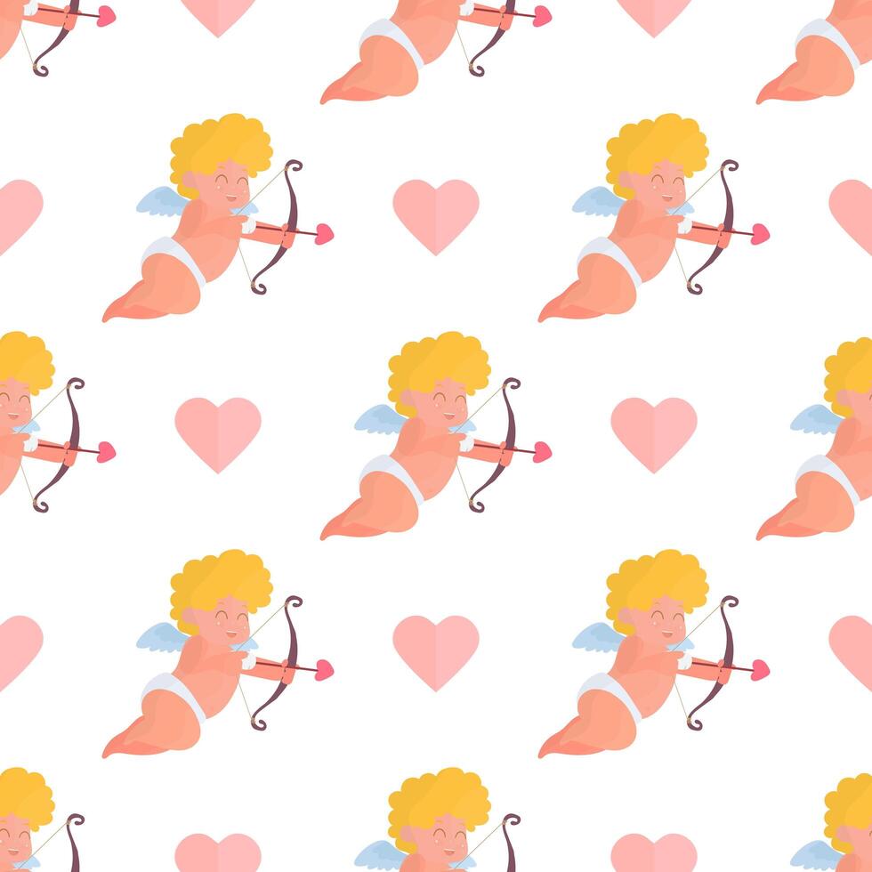 Seamless pattern with cupid. Festive pattern. Suitable for postcards, backgrounds, books and posters. Vector illustration.