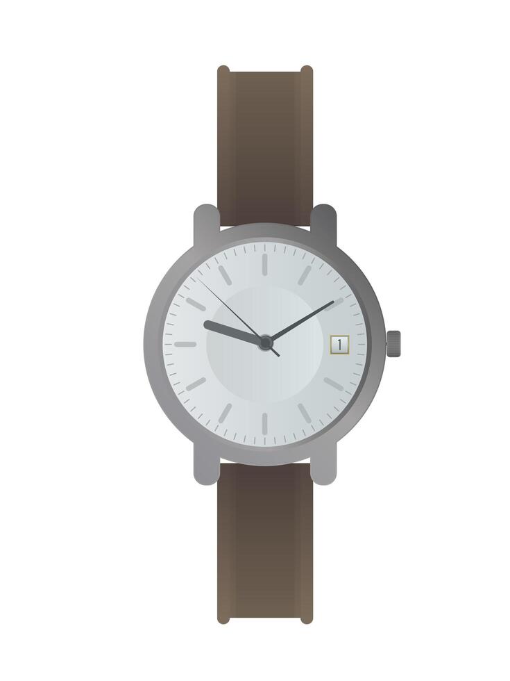 A watch on a white background with brown strap vector