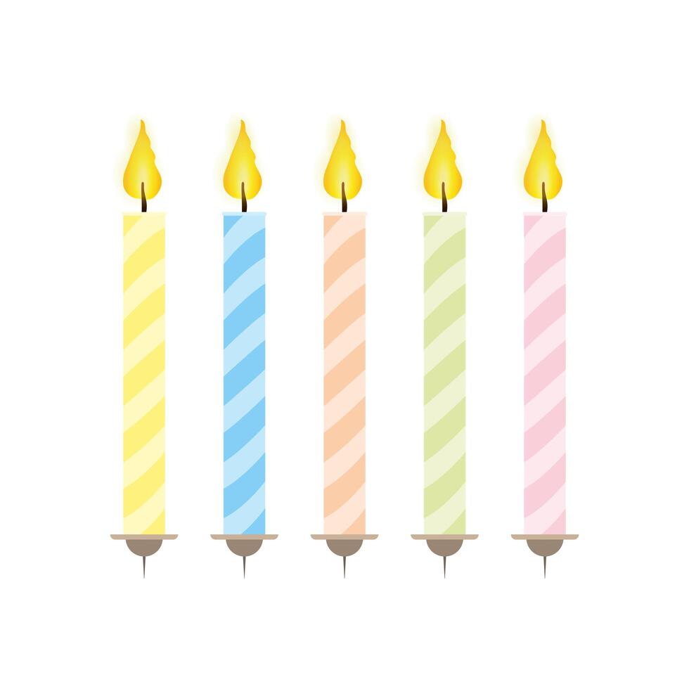 Set of festive candles in a flat style. Candles for cake isolated on white background. vector. vector