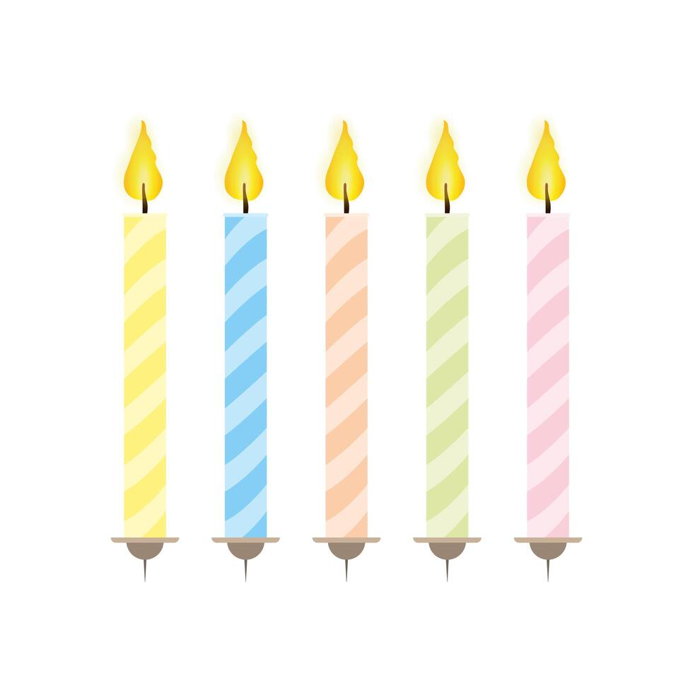 juego de velas festivas en un estilo plano. velas para pastel aislado sobre fondo blanco. vector. vector