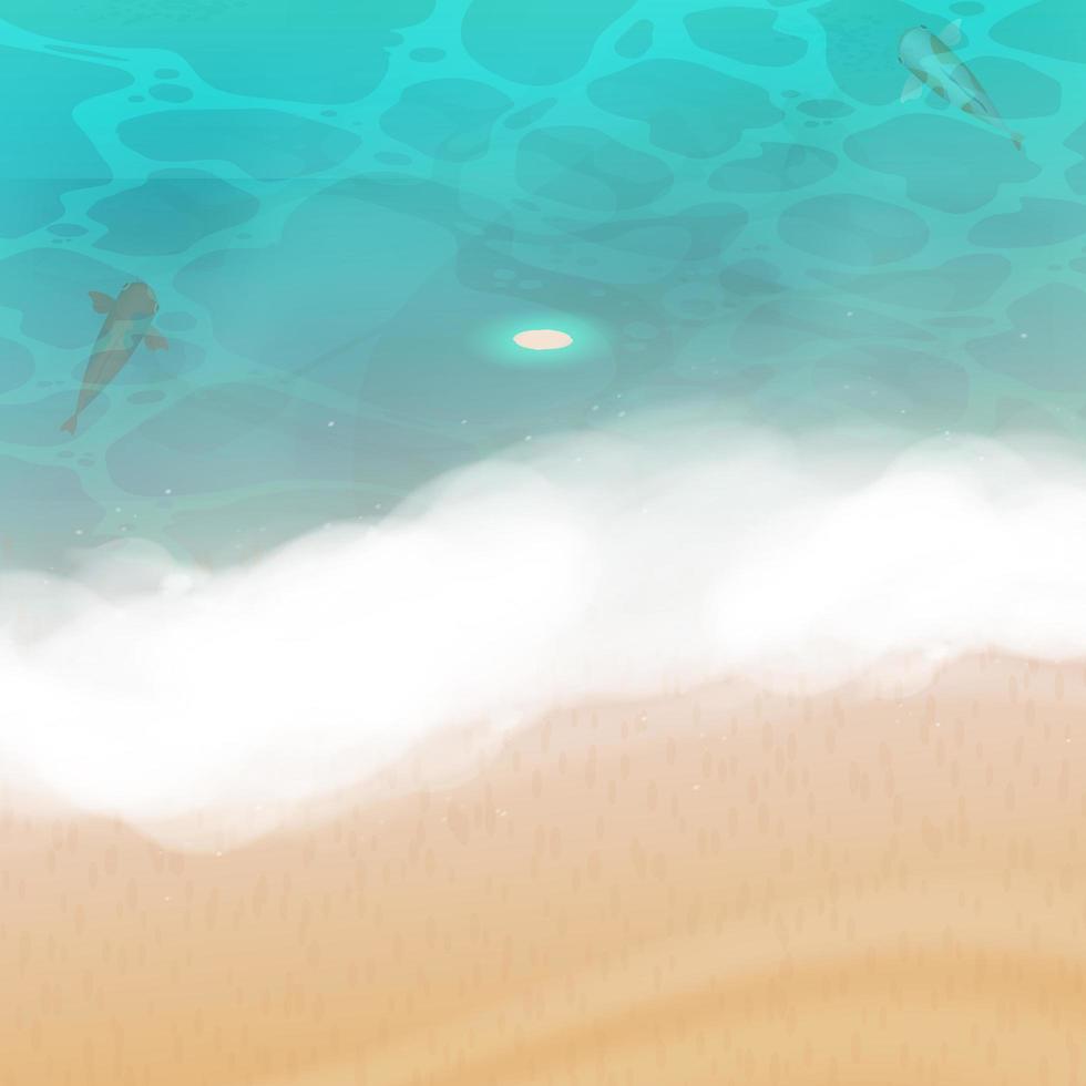 Realistic sandy beach with blue water. Ocean shore. Vector illustration.