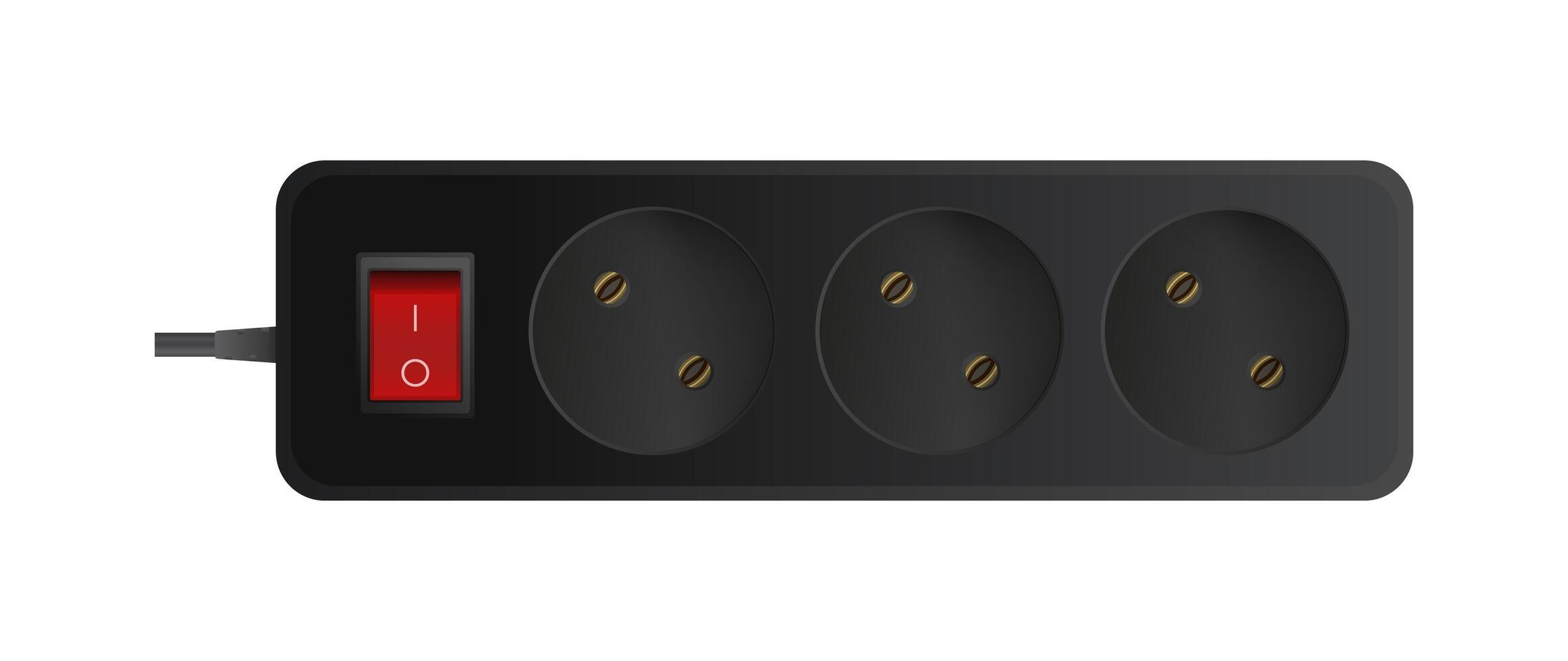 A black power strip with four sockets and a red button vector