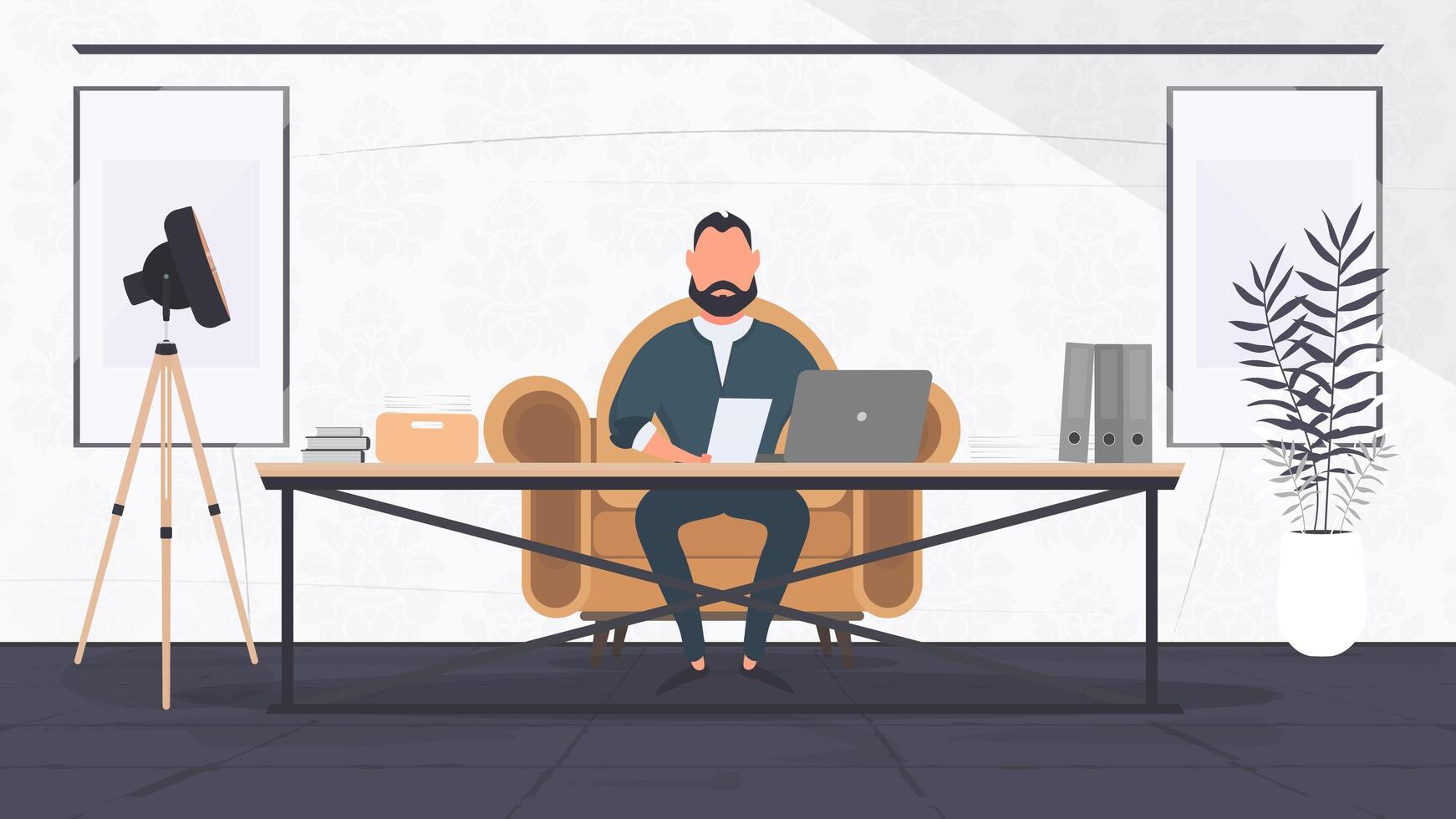 A man sitting at a desk with a laptop vector
