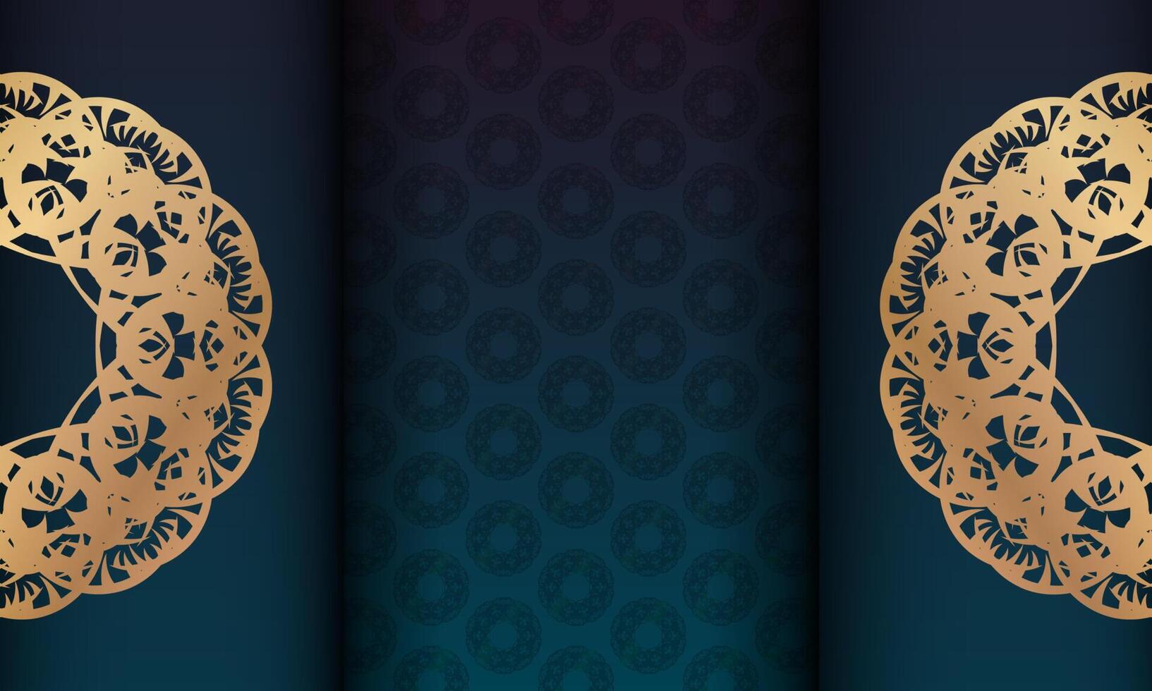Blue gradient banner with mandala gold pattern for logo design vector