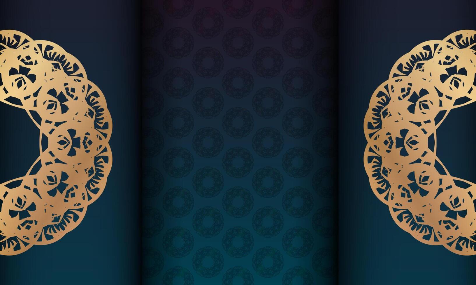 Banner degradado azul con patrón dorado mandala para diseño de logotipo vector