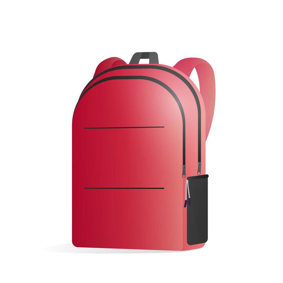 Red backpack in 3d. School backpack vector illustration isolated on white background.