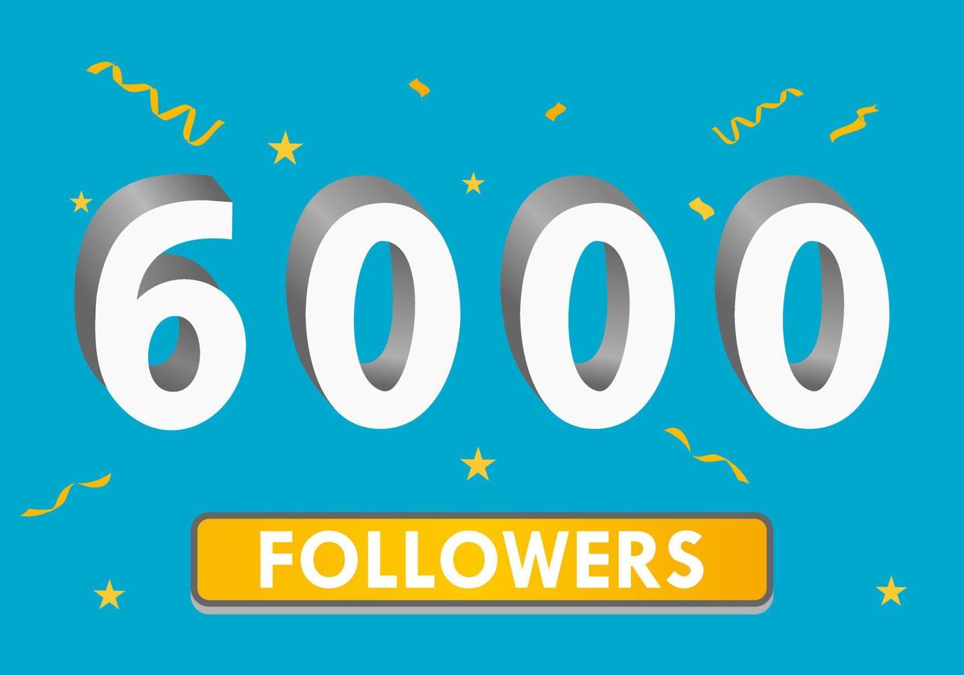 ilustración 3d números para redes sociales 6k le gusta gracias, celebrando a los fanáticos de los suscriptores. banner con 6000 seguidores vector