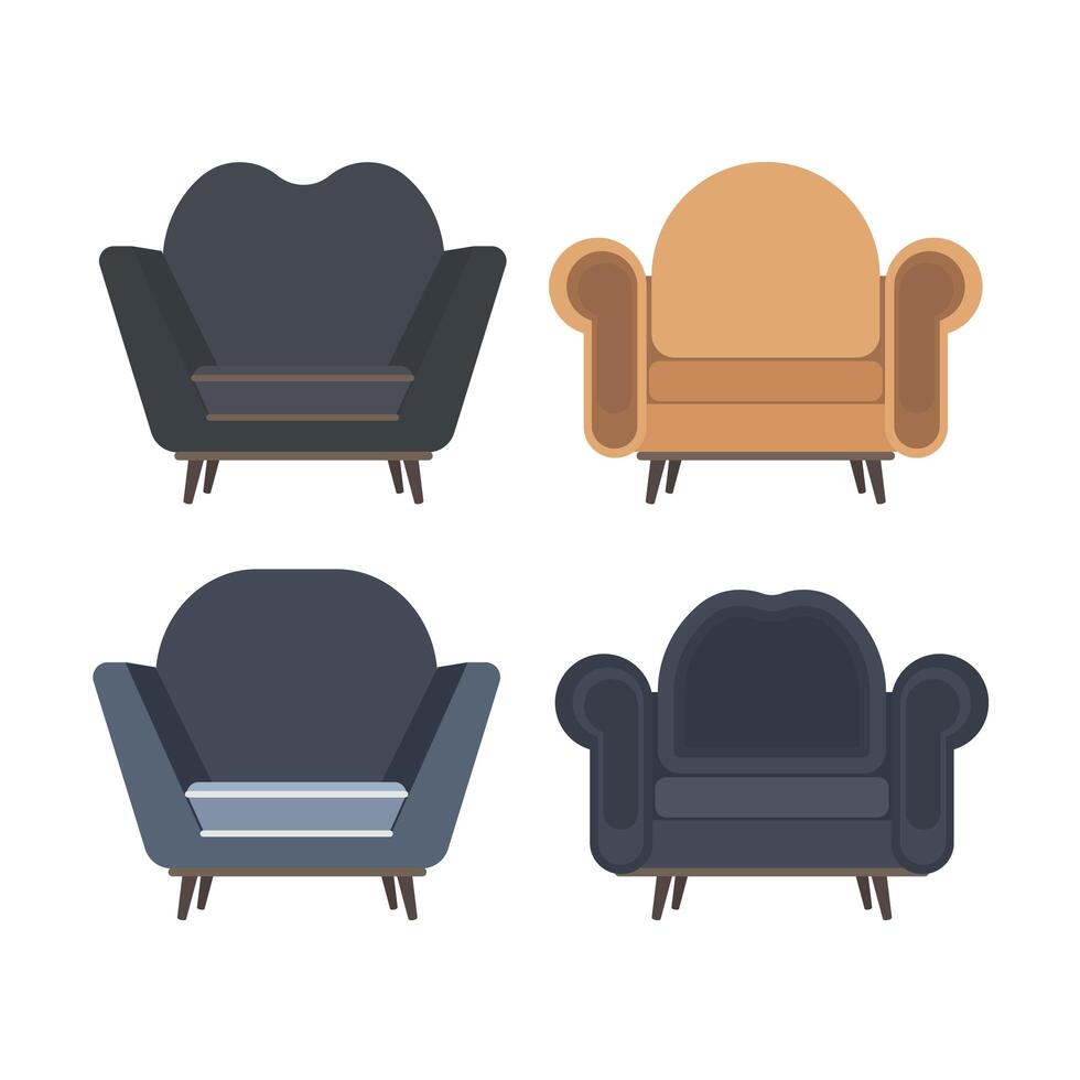 Set of vintage armchairs in a flat style. Old armchair on a white