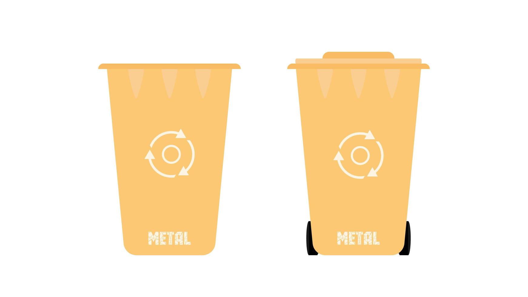 Two trash cans with metal and plastic on them vector
