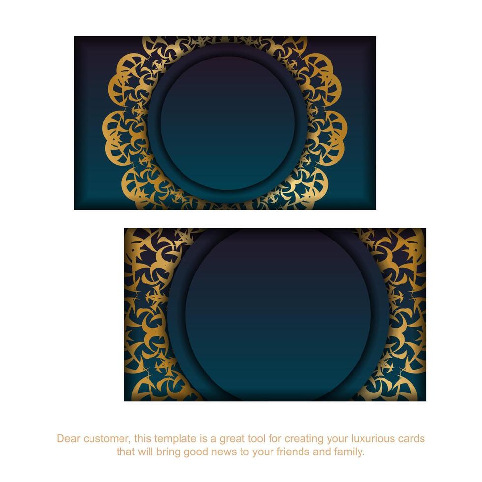 Gradient blue business card with Greek gold ornaments for your personality. vector