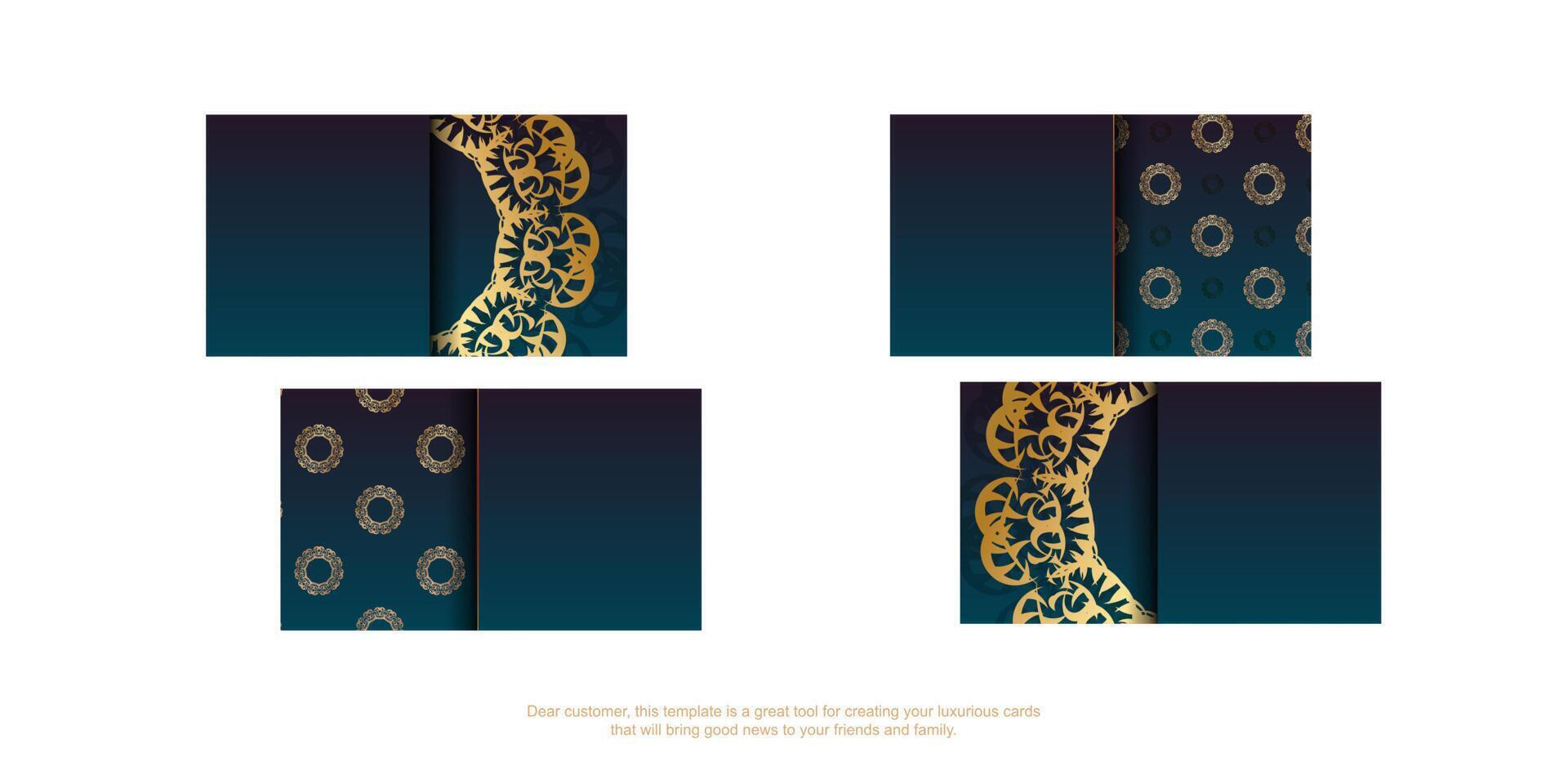 Gradient blue business card with Greek gold pattern for your personality. vector