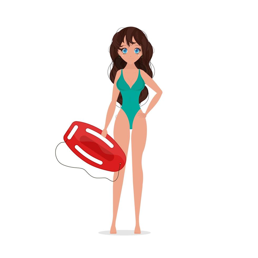 mujer salvavidas. chica de salvavidas de playa en traje de baño. aislado. vector