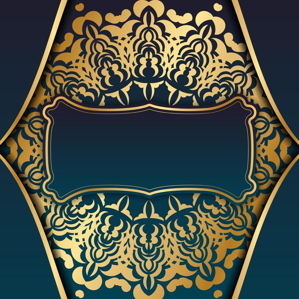 Banner degradado azul con patrón dorado de lujo para el diseño debajo de su logotipo o texto vector