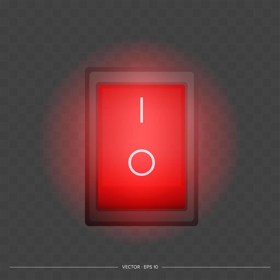 botón rojo de encendido y apagado. el botón de encendido rojo se ilumina. aislado. vector. vector