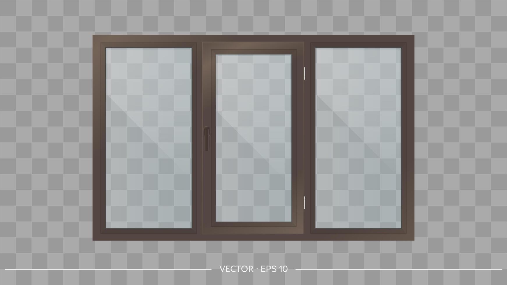 Ventana de metal y plástico de color marrón oscuro con cristales transparentes. ventana moderna en un estilo realista. vector. vector