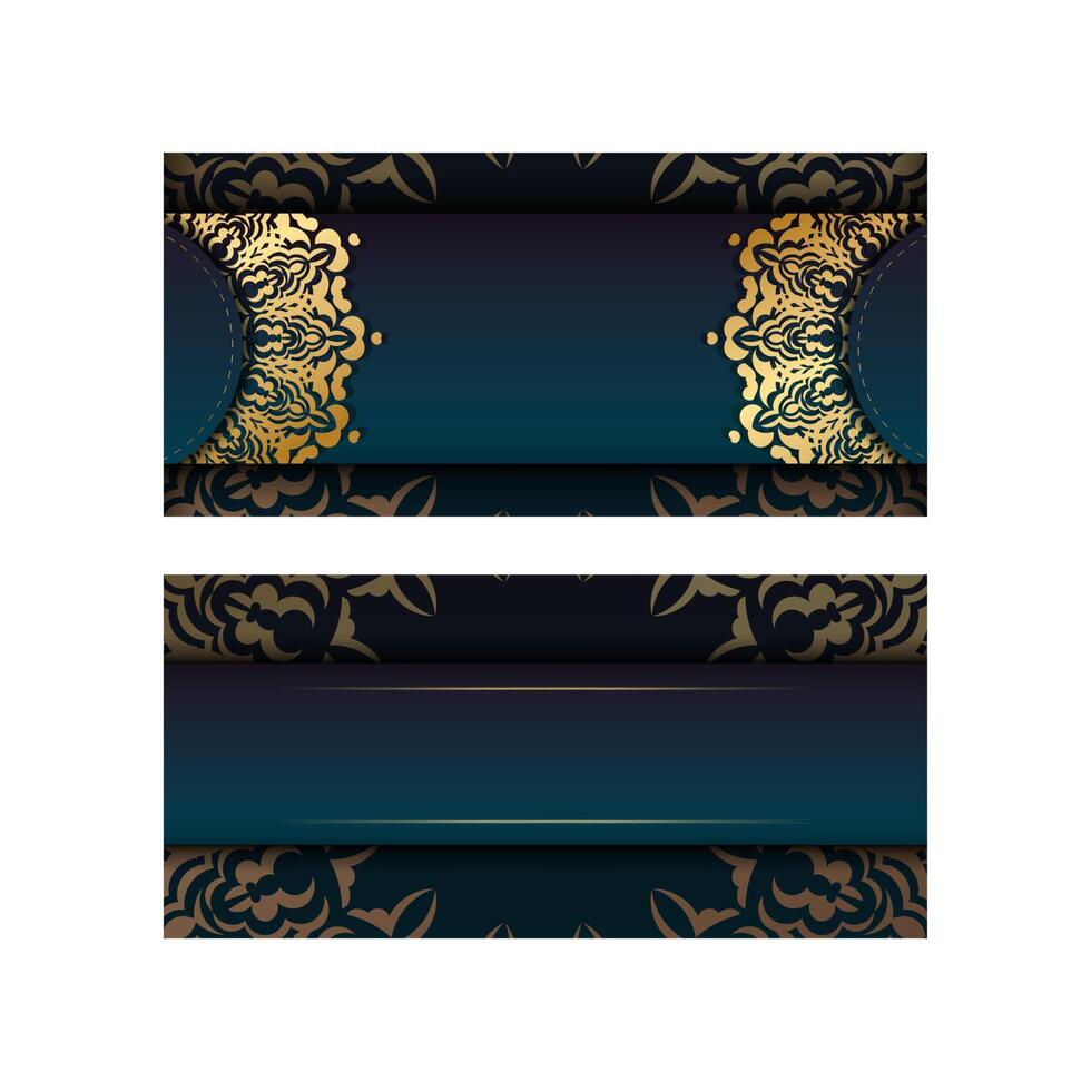 Greeting card template with gradient blue color with Indian gold pattern for your design. vector