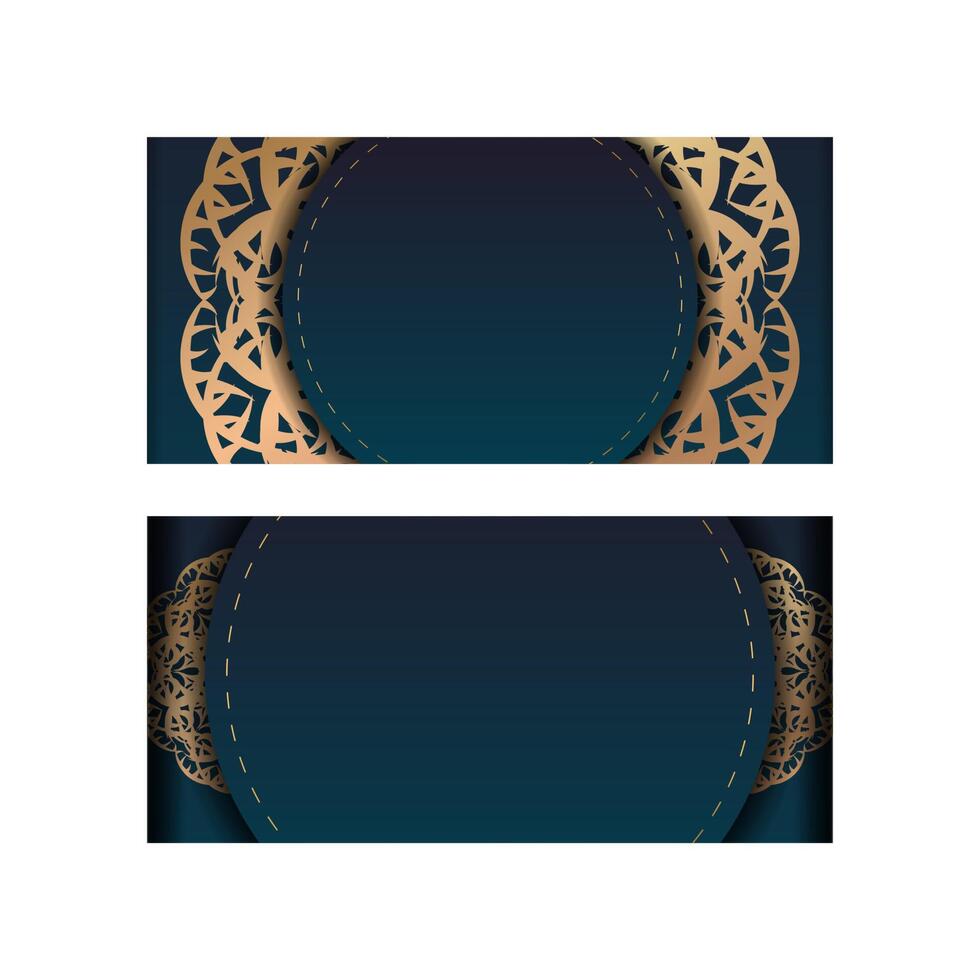 Brochure template with gradient blue color with abstract gold pattern prepared for typography. vector