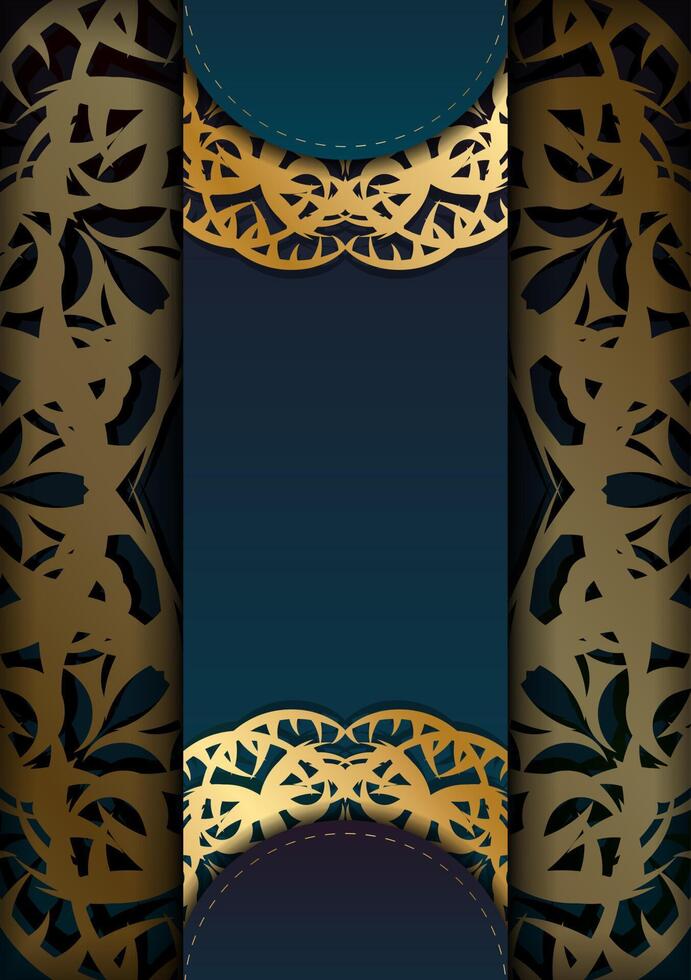 Brochure template with gradient blue color with mandala gold pattern for your congratulations. vector