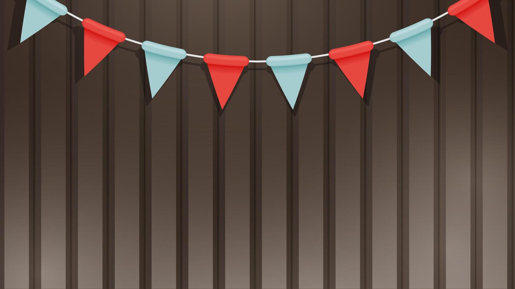 Striped brown realistic poster with Carnival garland with flags. Metal or glossy wood background with space for text. Vector. vector