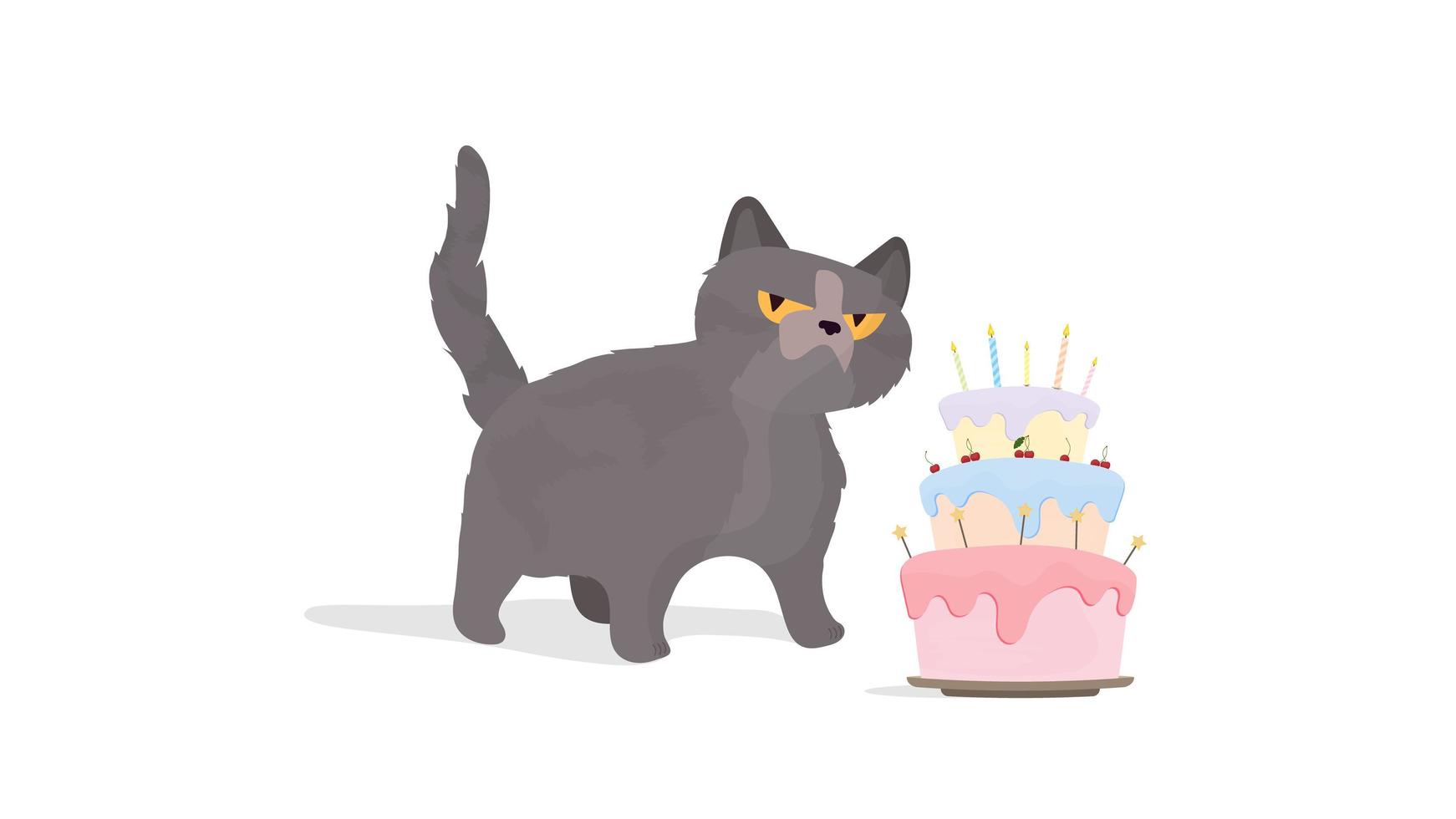 gato gracioso sostiene una magdalena festiva. dulces con crema, muffin, postre festivo, confitería. bueno para tarjetas, camisetas y pegatinas. estilo plano. vector. vector