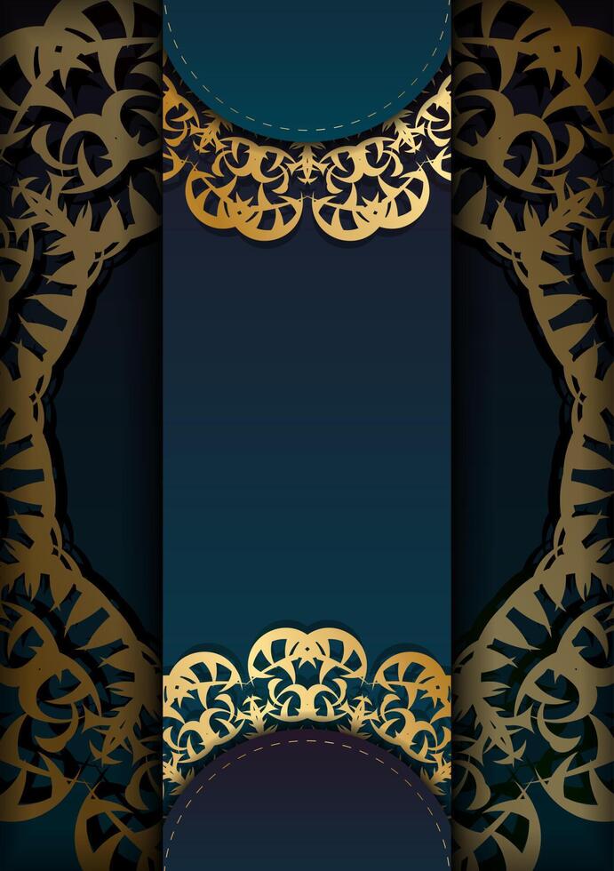 Luxury card with gold lace pattern on dark blue background vector