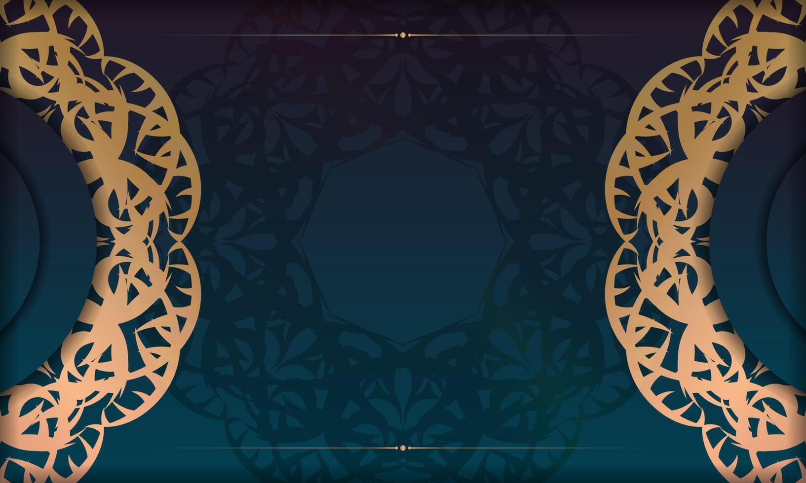Blue gradient banner with mandala gold pattern for design under the text vector
