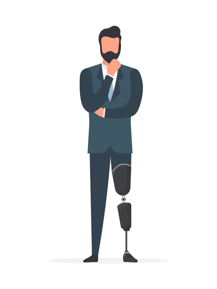 Disabled man with a prosthetic leg. Prosthesis, disabled person. Cartoon flat vector illustration