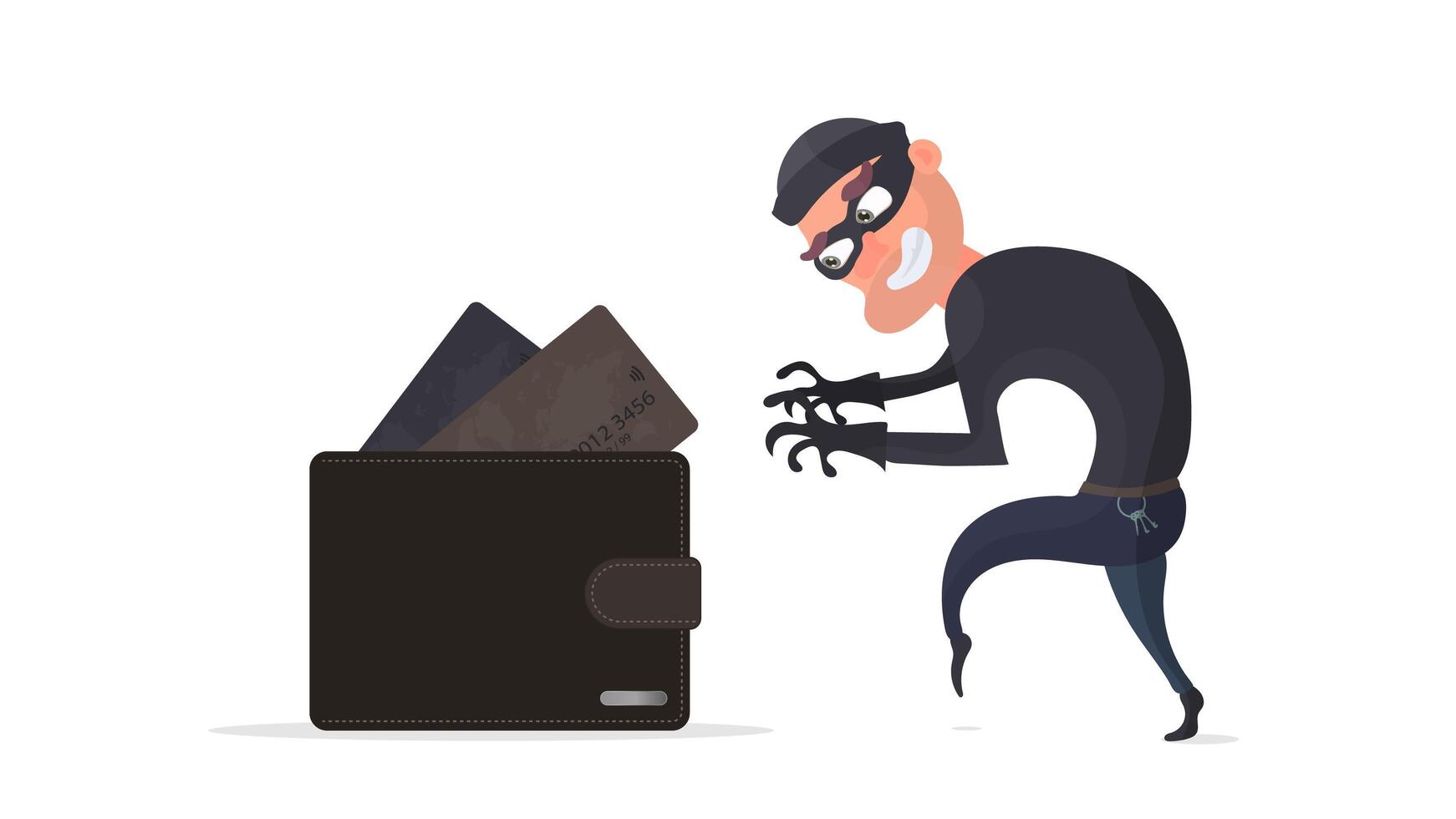 A thief steals a credit card wallet. A criminal steals a man wallet. The concept of fraud, fraud and fraud with money. Isolated. Vector. vector