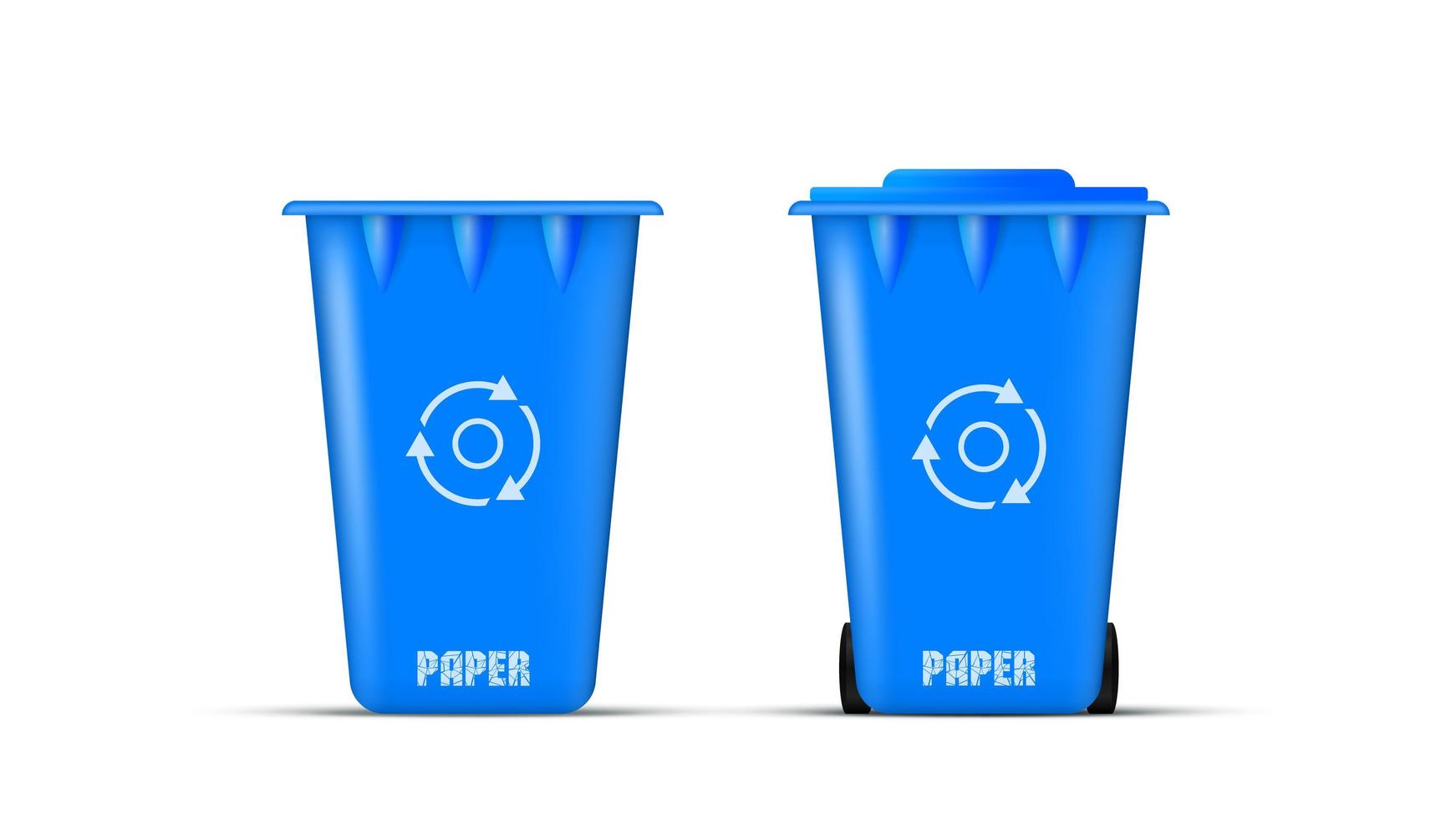 Waste bin with lid and wheels. Realistic blue paper trash can. ECO concept. Vector. vector