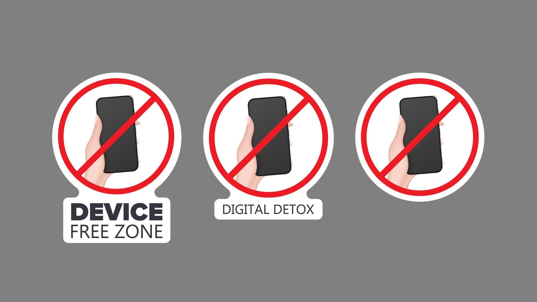 Set of stickers. Strikethrough phone icon. The concept of ban devices, free zone devices, digital detox. Blank for sticker. Isolated. Vector. vector