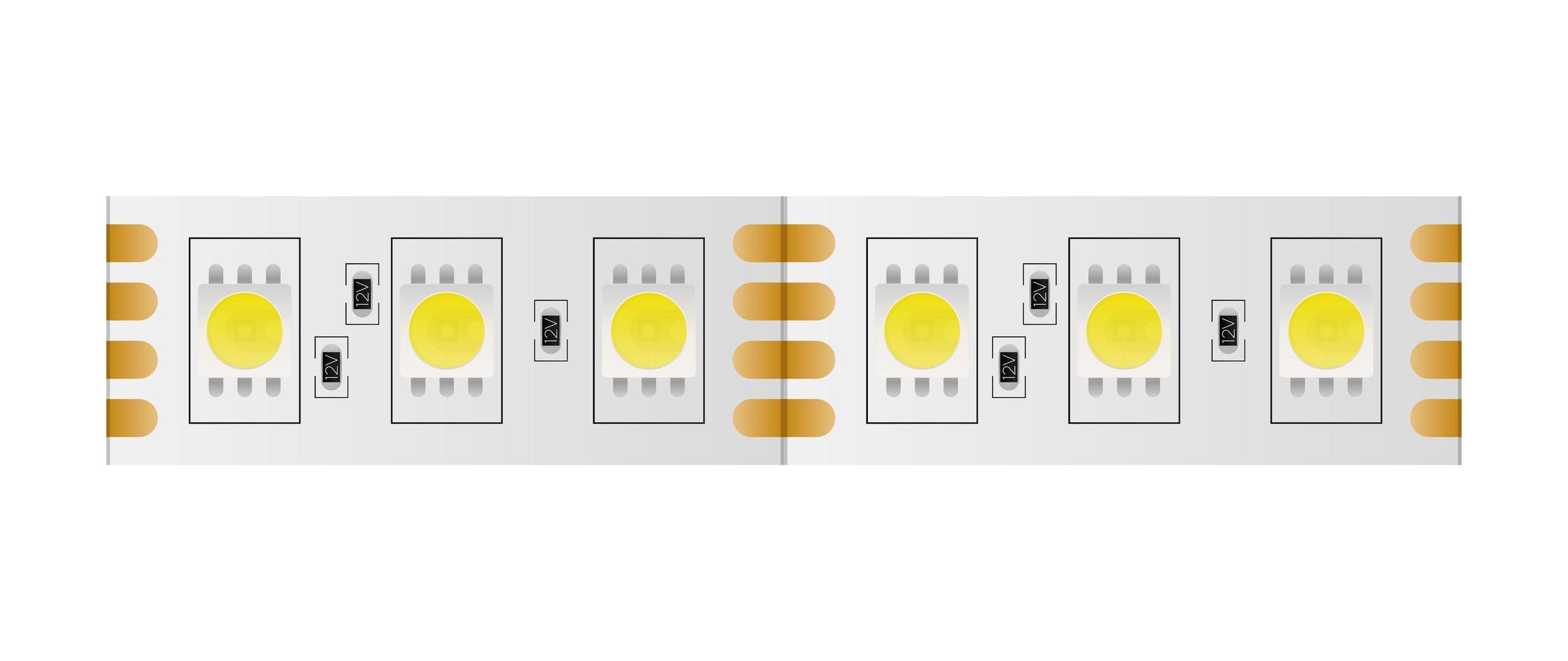 tira de led aislada en un fondo blanco. primer plano de la tira de led. vector realista.