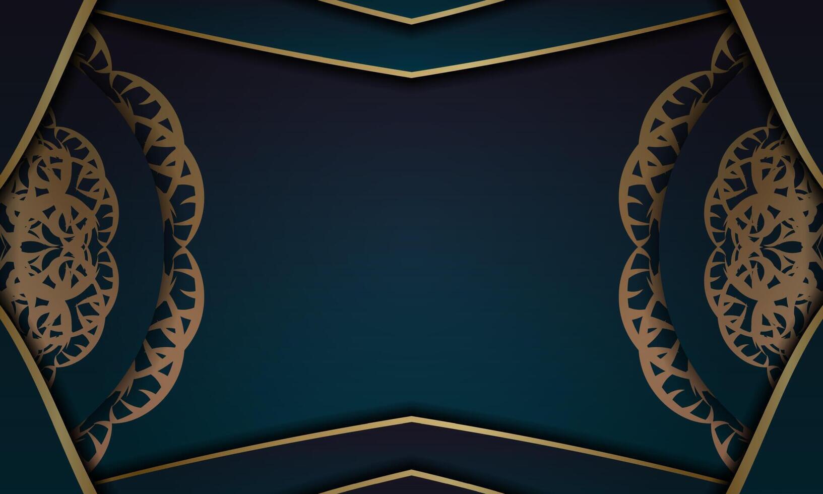 Banner degradado azul con adorno dorado mandala para diseño debajo del texto vector