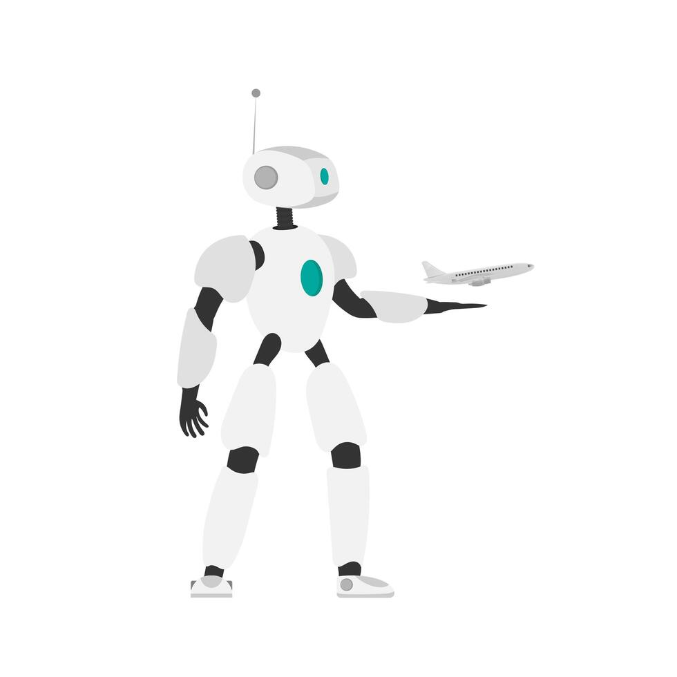 Robor launches the plane into the air. Concept of online purchase and booking of air tickets. Vector. vector