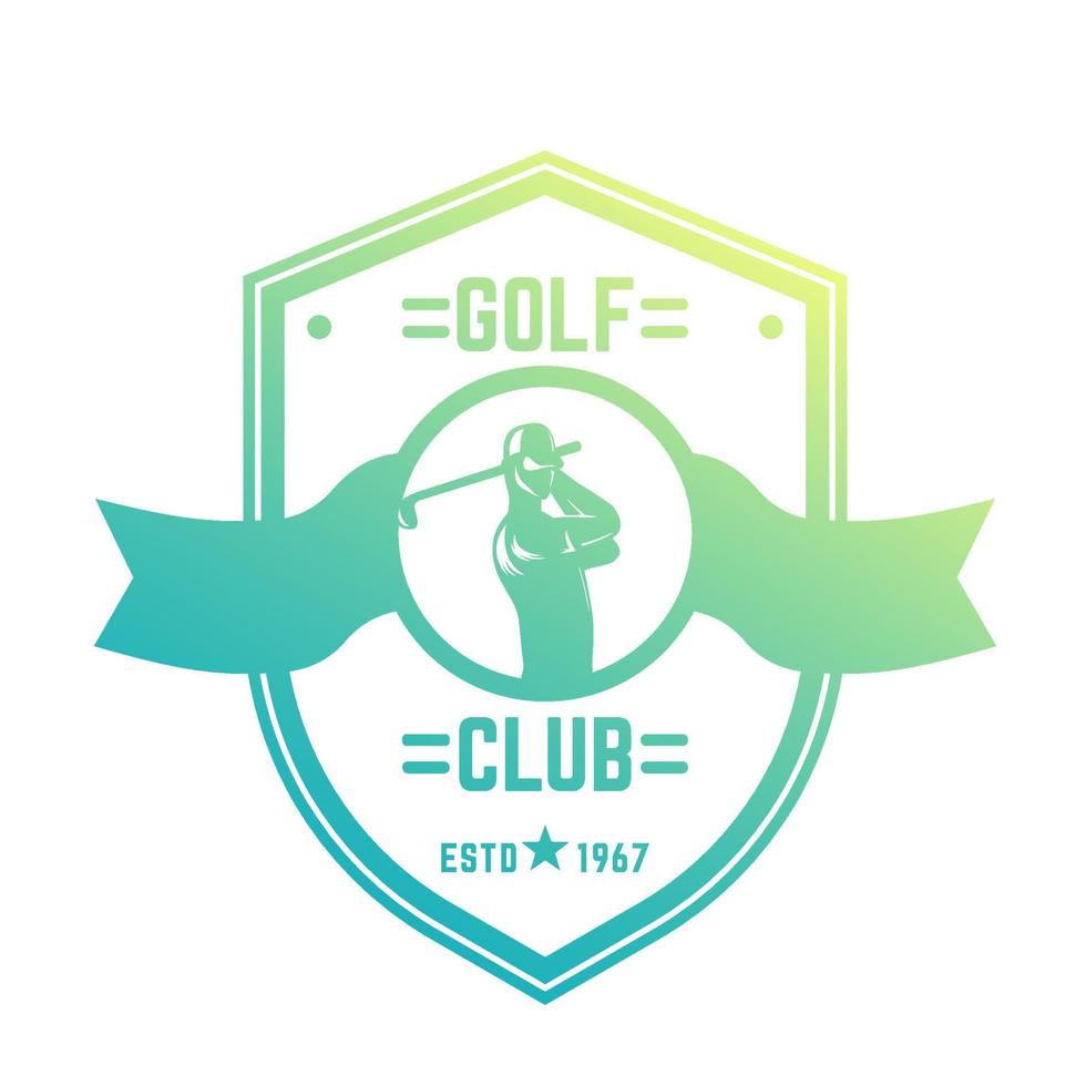 Golf club vintage logo, emblem with golfer swinging club on white, vector illustration