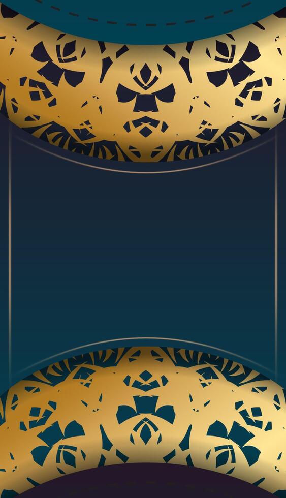 Blue gradient banner with vintage gold pattern and logo space vector